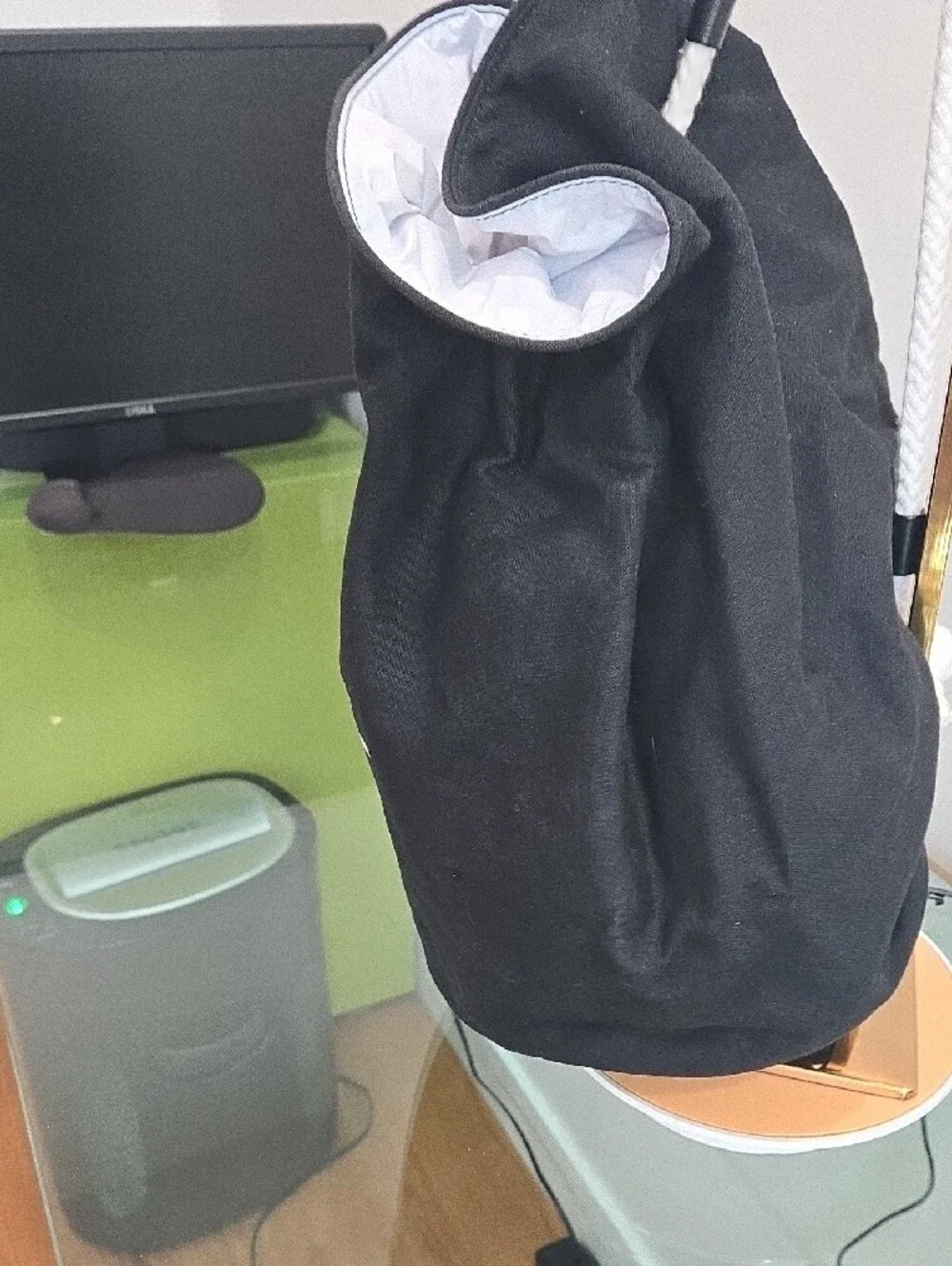 CHANEL Black Drawstring Backpack with White Rope